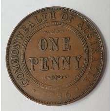 AUSTRALIA 1936 . ONE 1 PENNY . ERROR . OIL FILLED DIE ON THE DATE